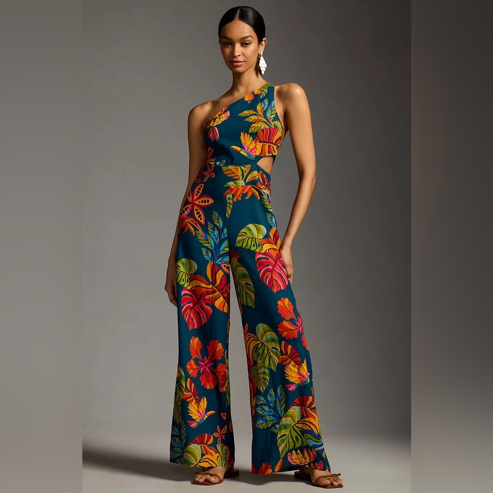 NWT Farm Rio Printed One-Shoulder Jumpsuit S